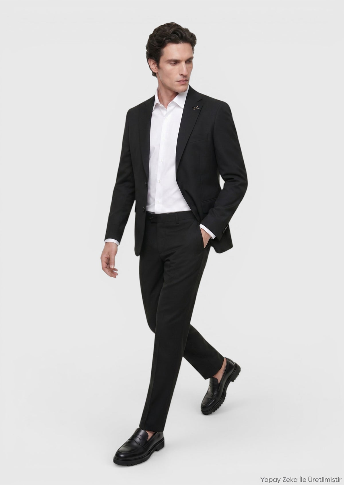 Siyah Düz Modern Fit %100 Yün Takım Elbise