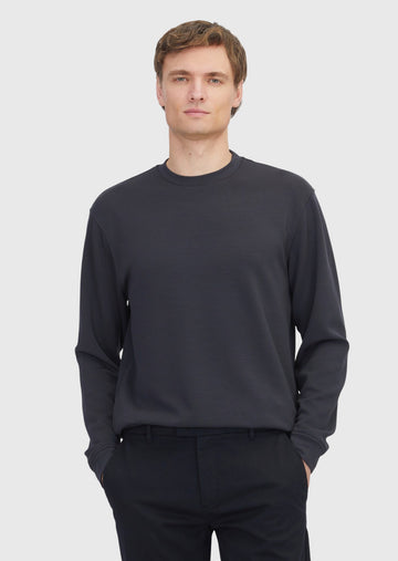 Antrasit Bisiklet Yaka Düz Sweatshirt