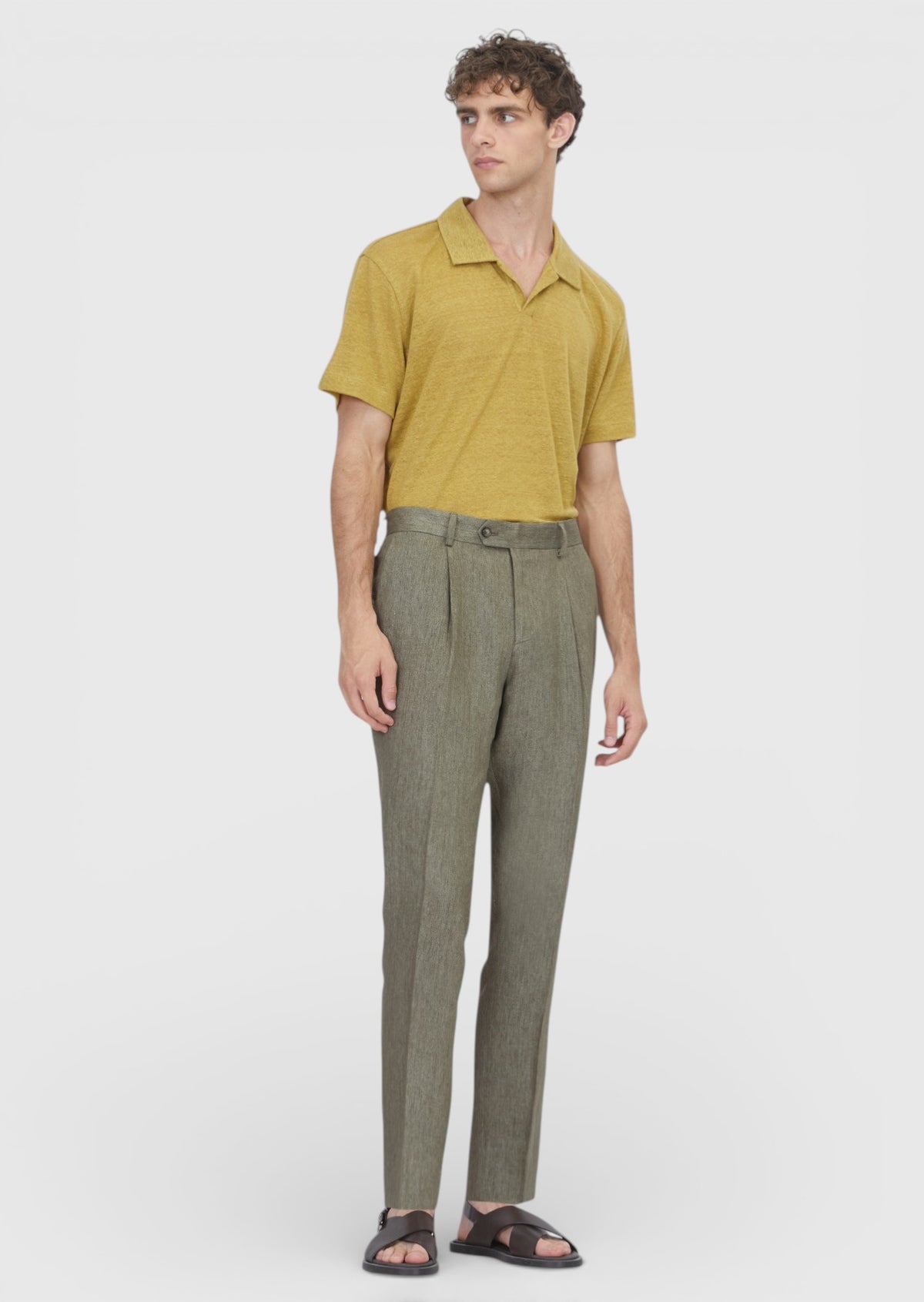 Haki Dokuma Regular Fit Casual %100 Keten Pantolon