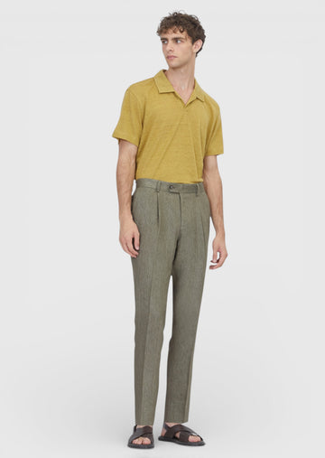 Haki Dokuma Regular Fit Casual %100 Keten Pantolon