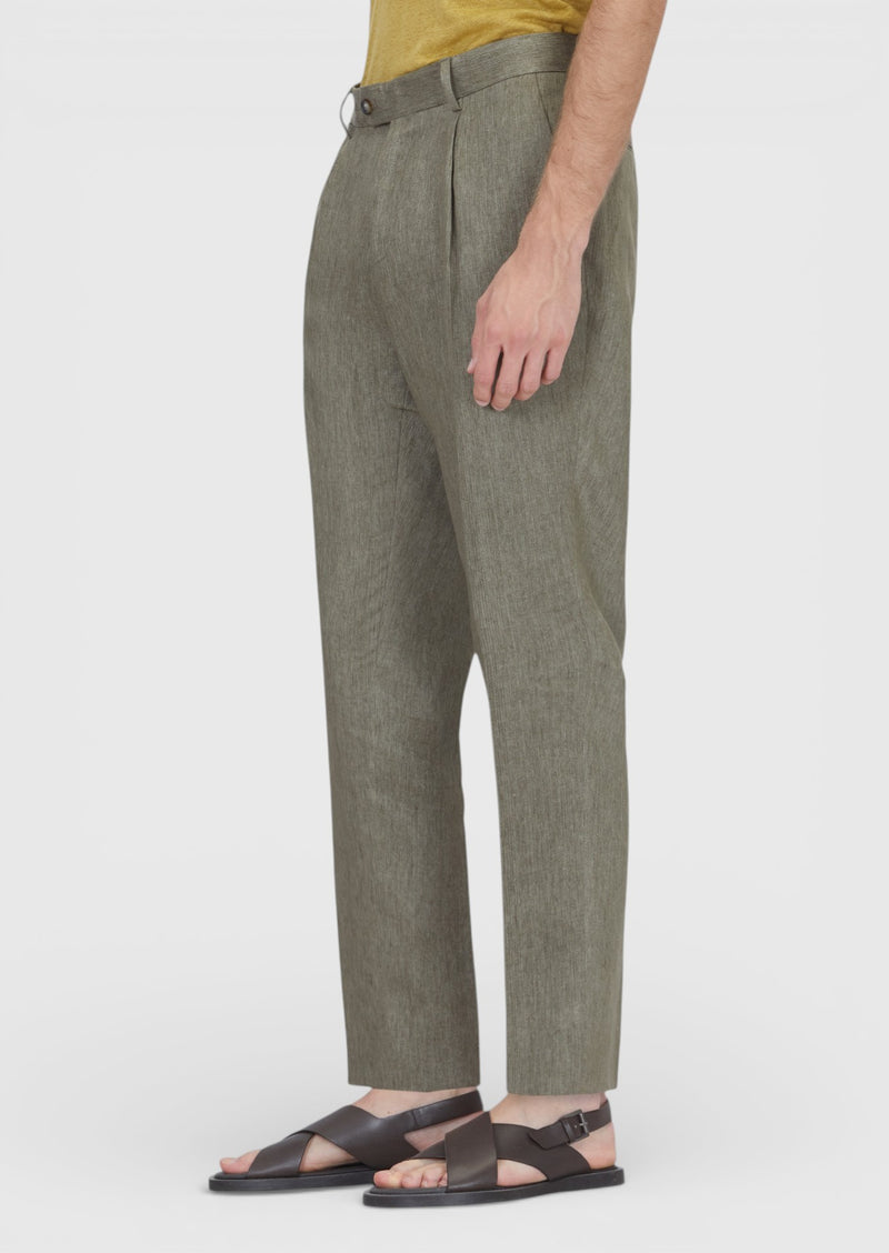 Haki Dokuma Regular Fit Casual %100 Keten Pantolon