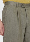 Haki Dokuma Regular Fit Casual %100 Keten Pantolon