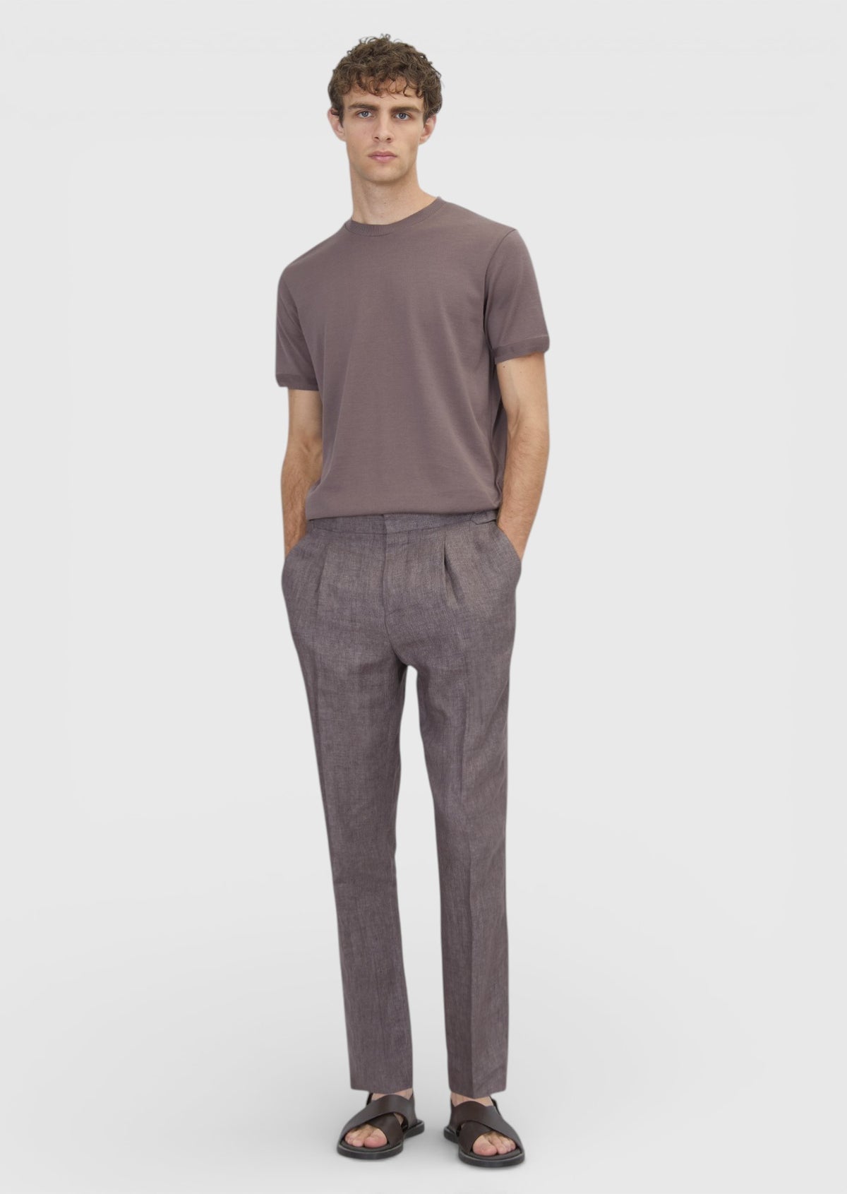 Gül Kurusu Düz Dokuma Regular Fit Casual %100 Keten Pantolon