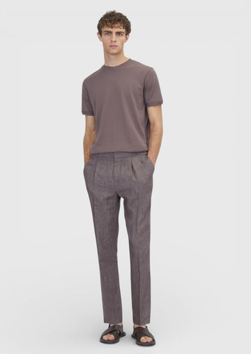 Gül Kurusu Düz Dokuma Regular Fit Casual %100 Keten Pantolon