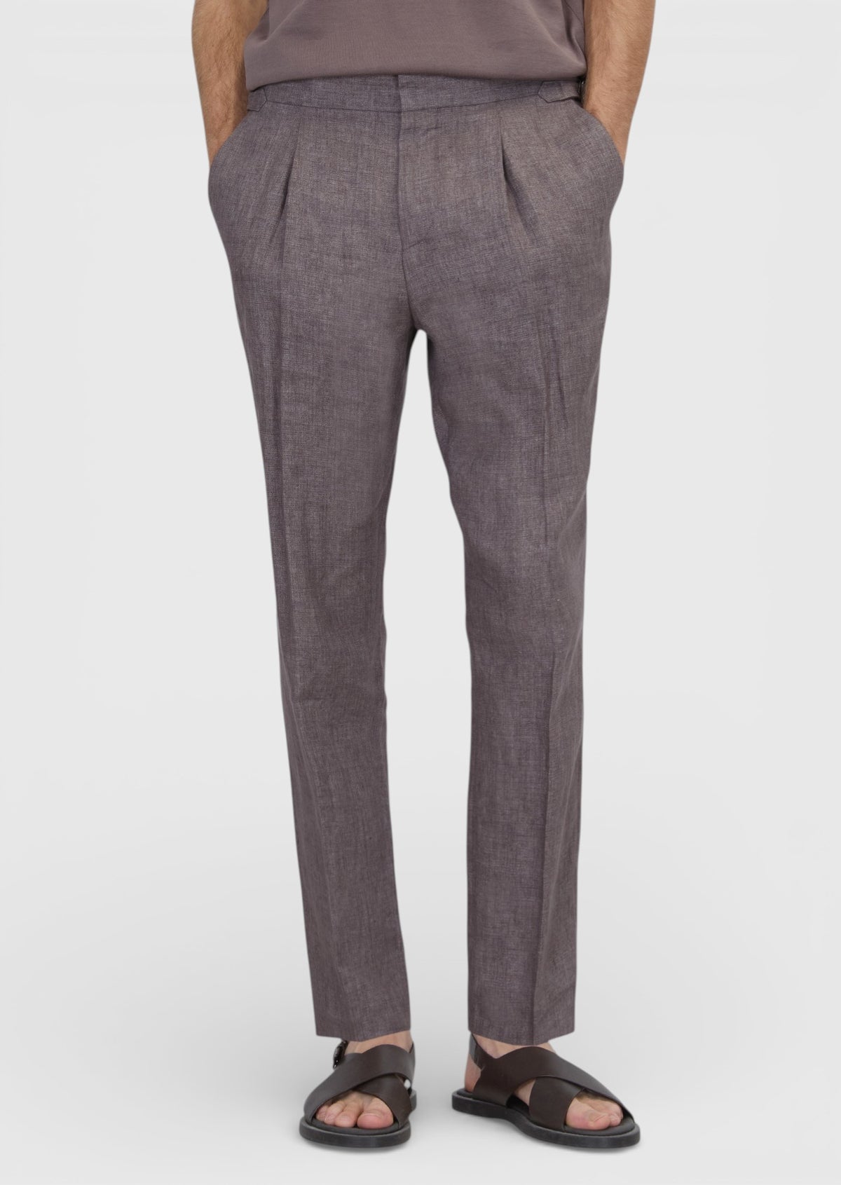 Gül Kurusu Düz Dokuma Regular Fit Casual %100 Keten Pantolon