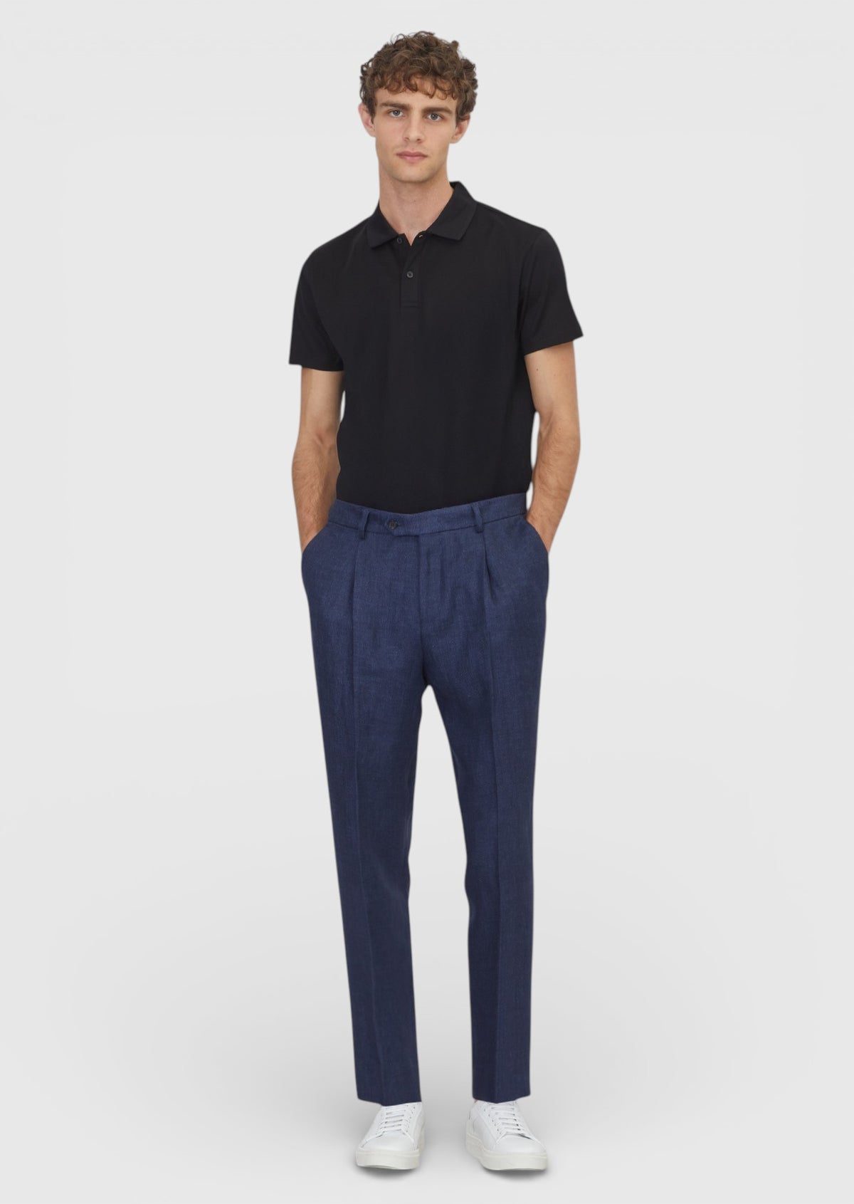 Açık Lacivert Dokuma Comfort Fit Casual %100 Keten Pantolon