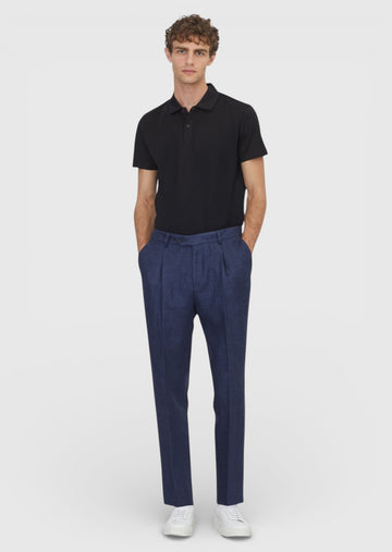Açık Lacivert Dokuma Comfort Fit Casual %100 Keten Pantolon