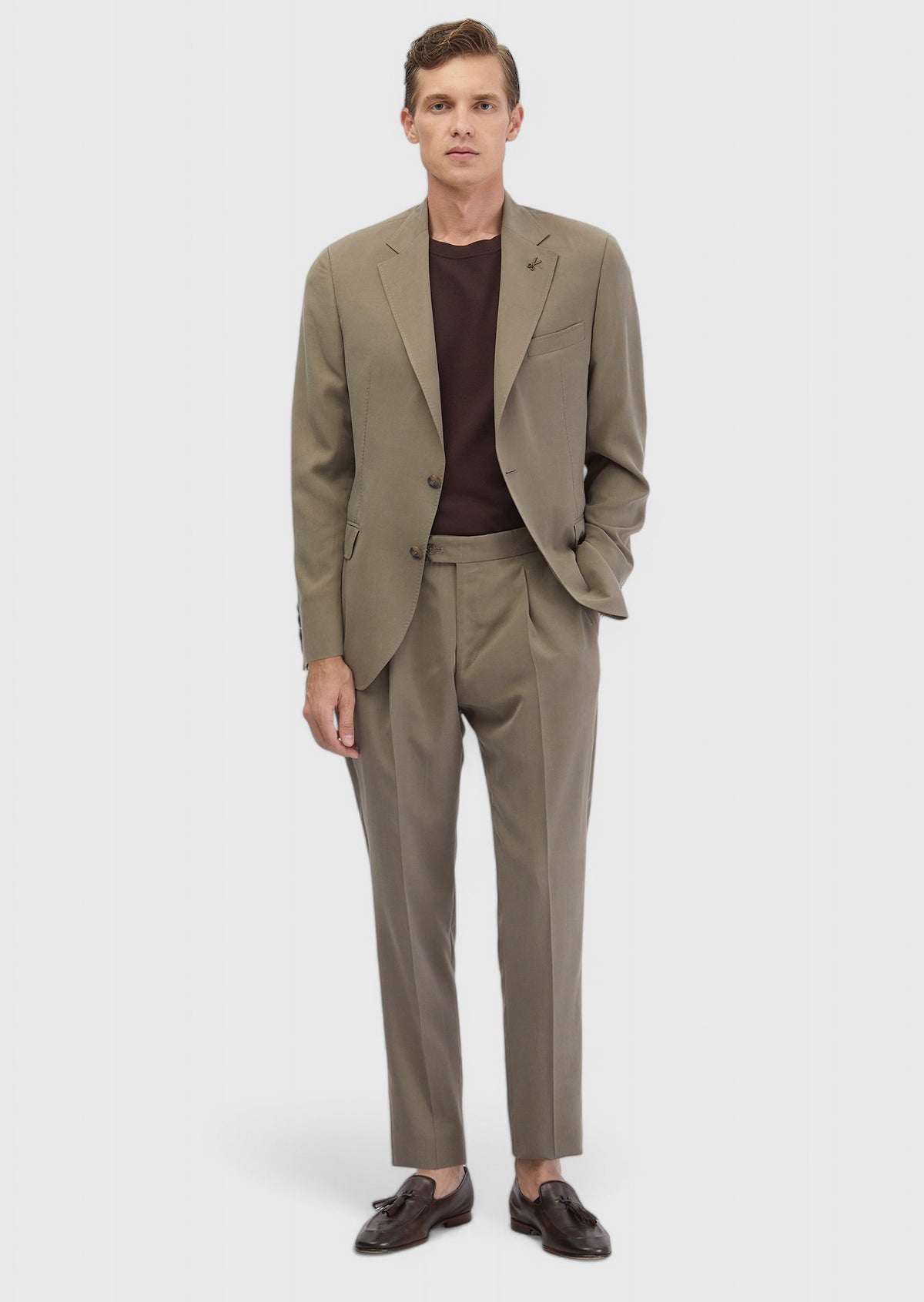 Açık Kahve Düz Zeroweight Slim Fit Takım Elbise