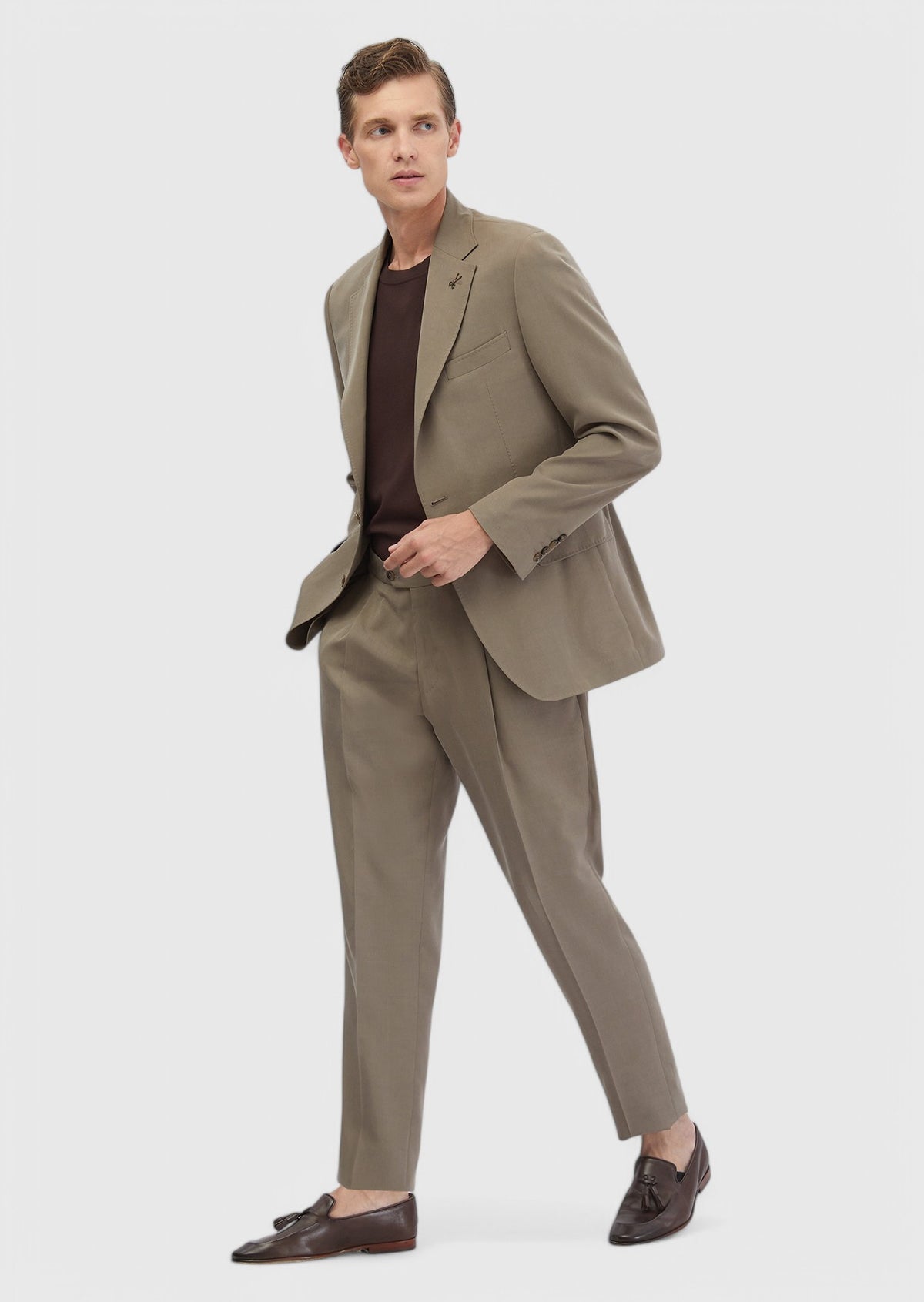 Açık Kahve Düz Zeroweight Slim Fit Takım Elbise