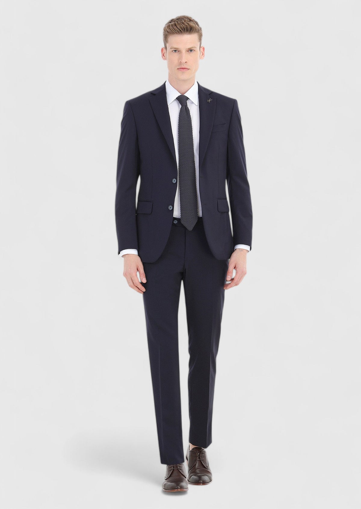 Lacivert Düz Modern Fit %100 Yün Takım Elbise
