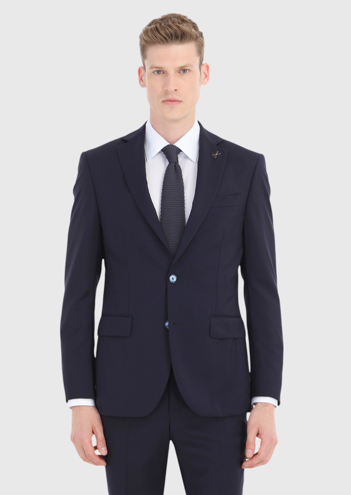 Lacivert Düz Modern Fit %100 Yün Takım Elbise