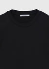 Siyah Düz İpek Karışımlı T-Shirt