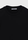 Siyah Düz İpek Karışımlı T-Shirt