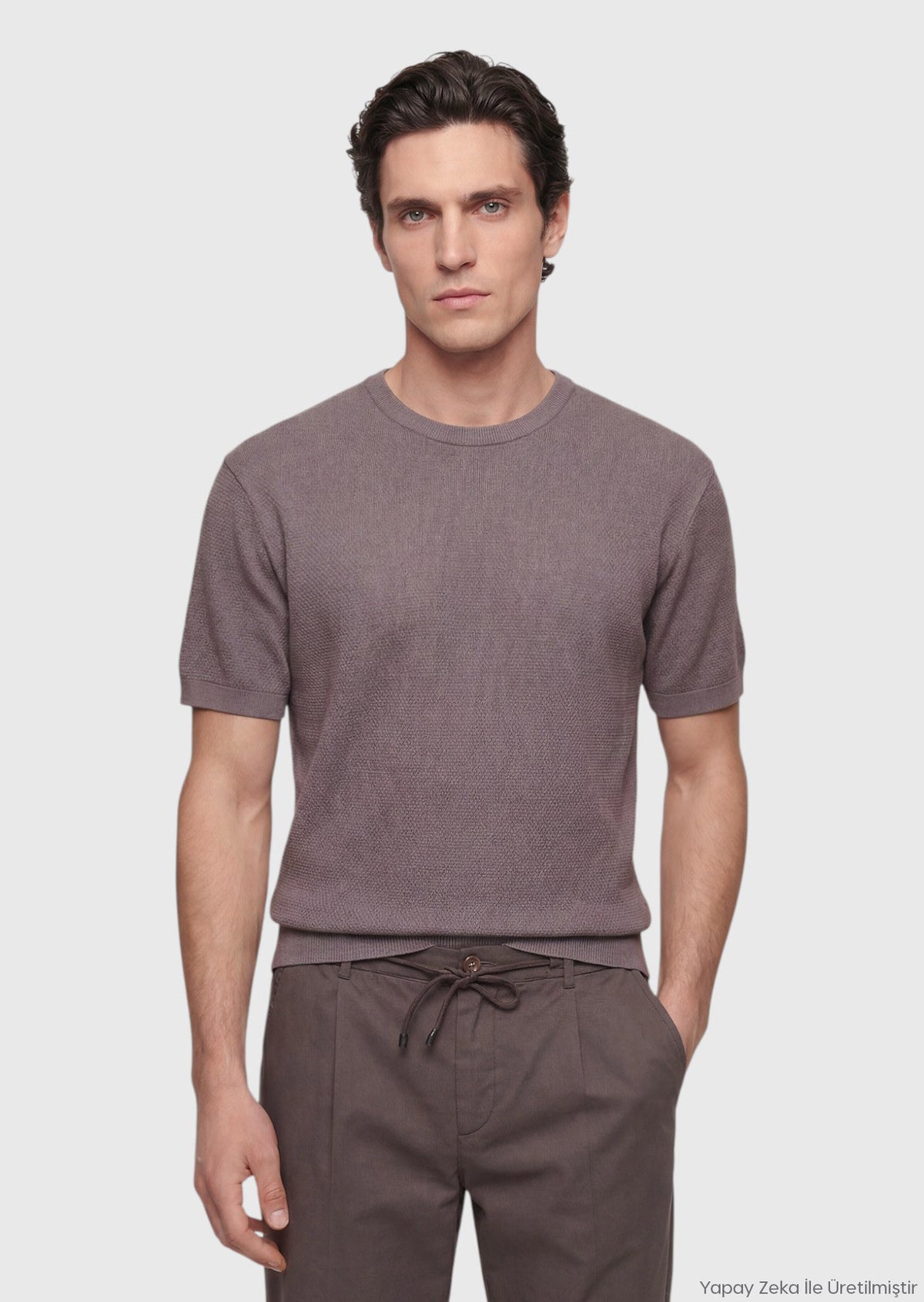 Damson Color Jacquard 100% Cotton T-Shirt