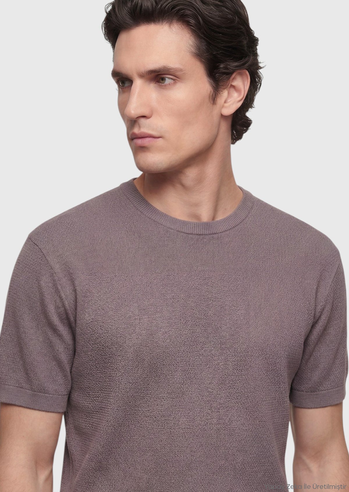 Mürdüm Jakarlı %100 Pamuk T-Shirt