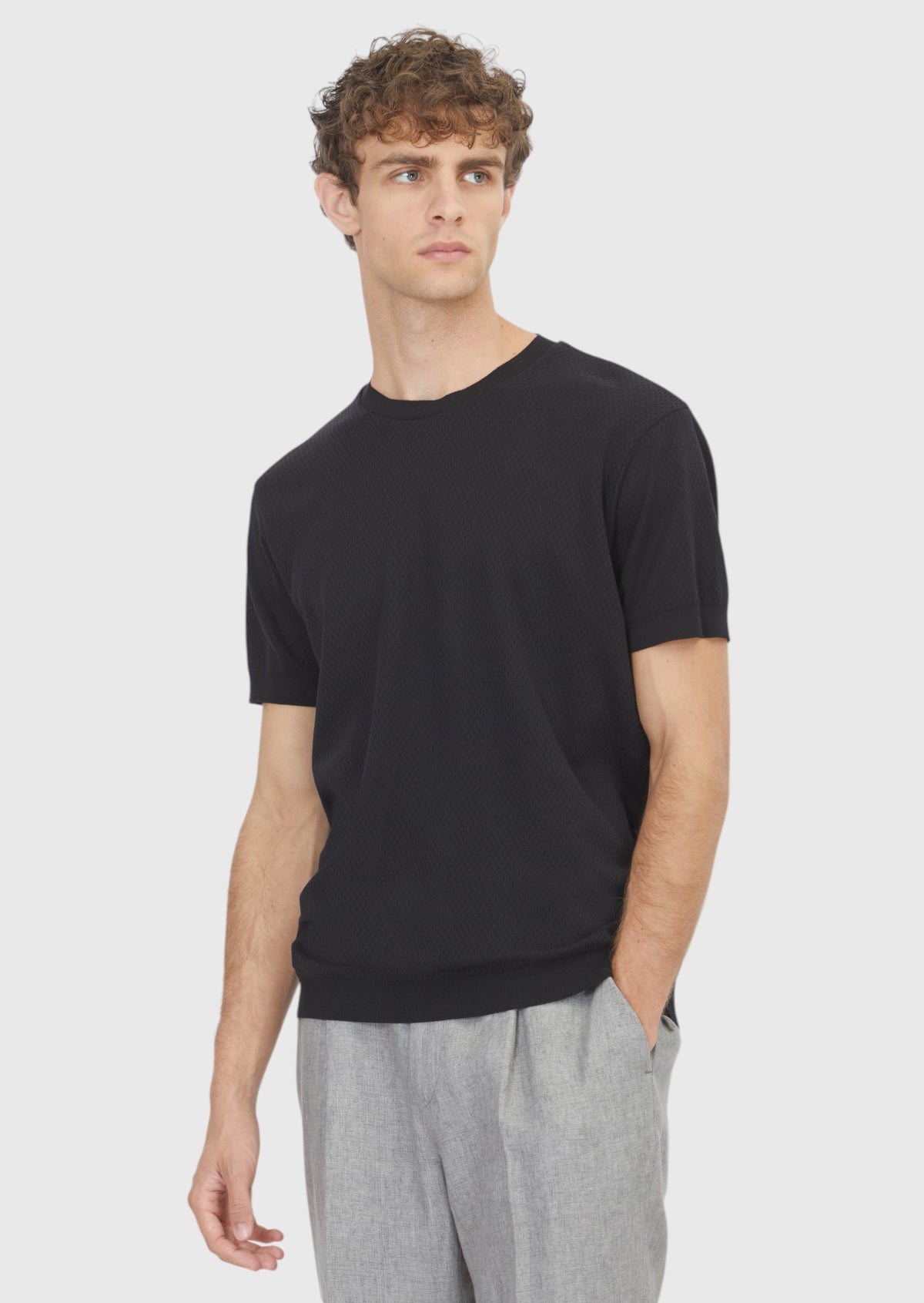 Black Jacquard 100% Cotton T-Shirt