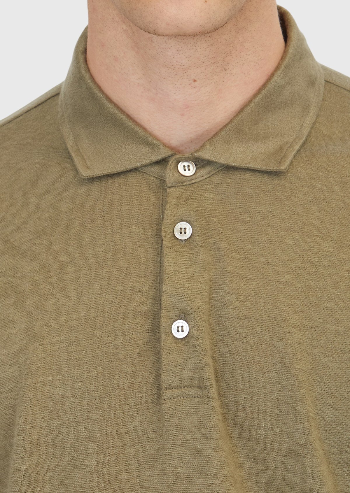 Haki Düz %100 Keten T-Shirt