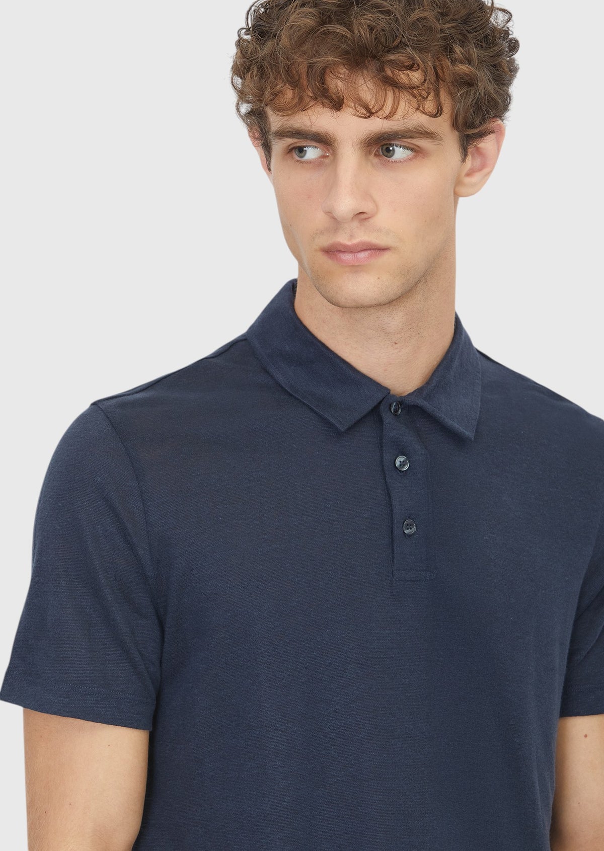 Lacivert Düz %100 Keten T-Shirt