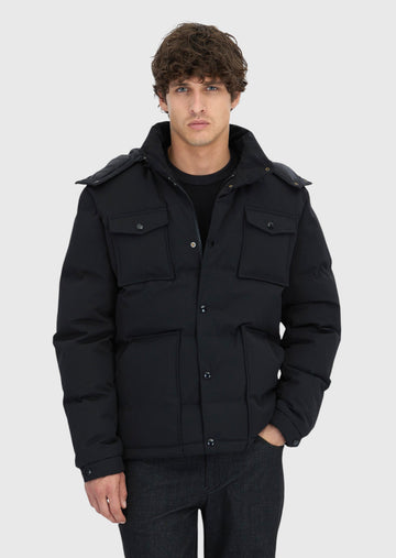 Siyah Regular Fit Kapüşonlu Dokuma Mont