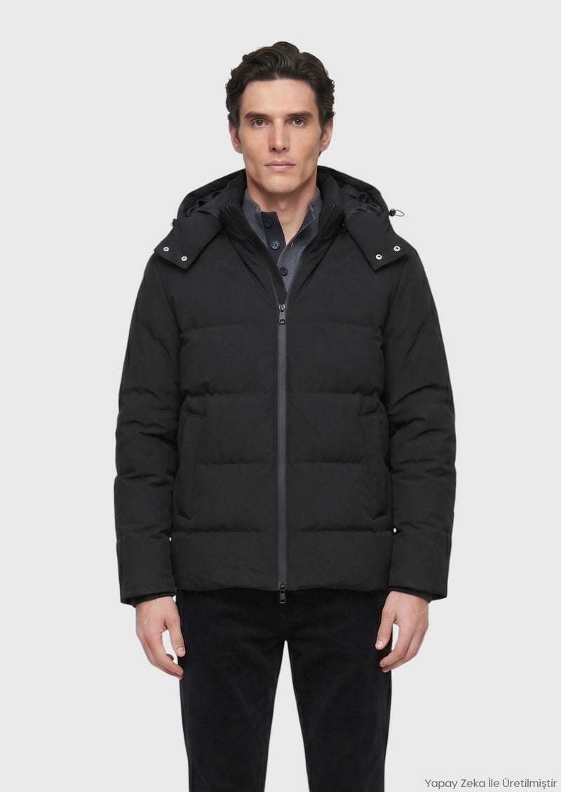 Antrasit Regular Fit Kapüşonlu Casual Dokuma Mont