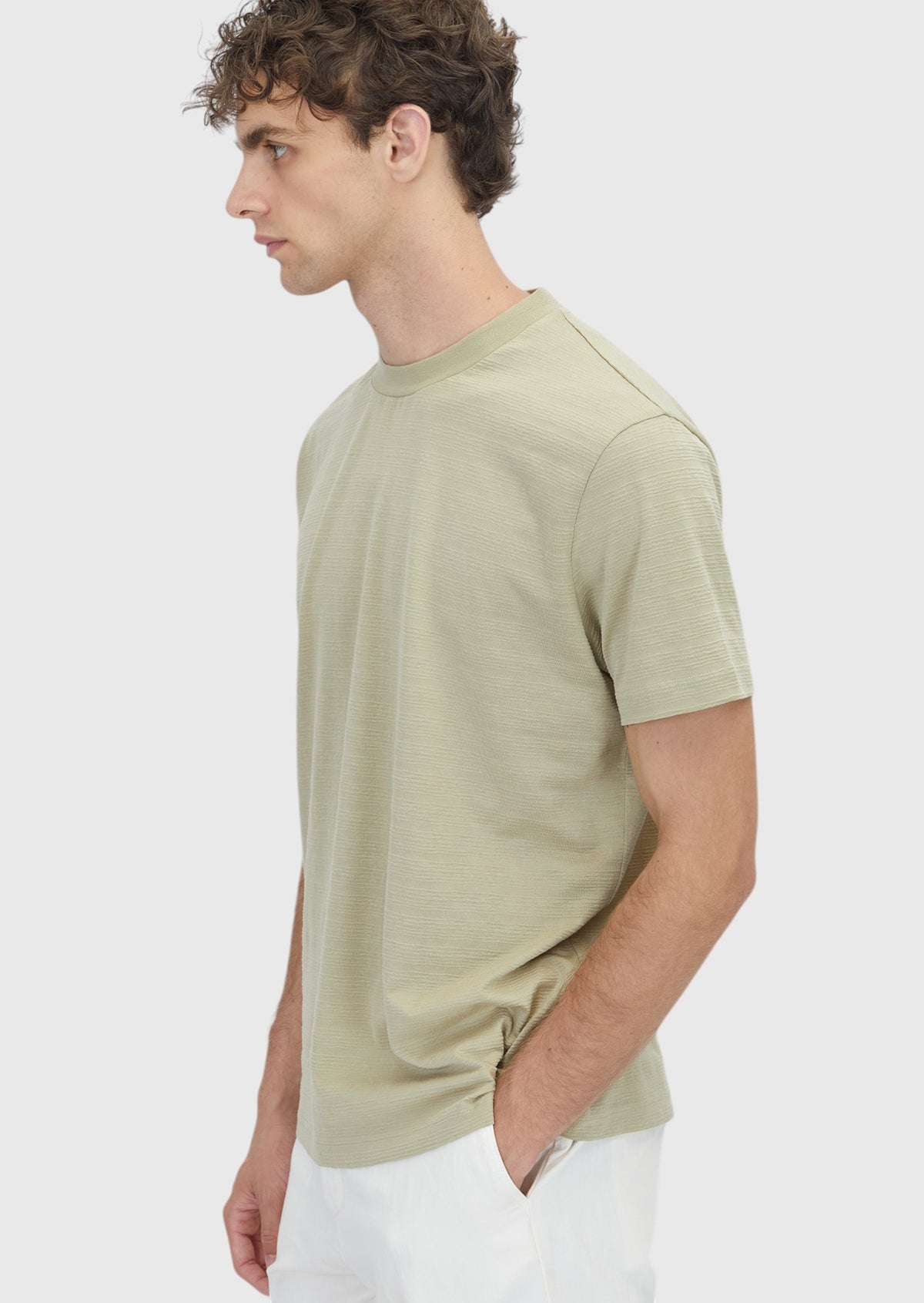 Açık Yeşil Jakarlı %100 Pamuk T-Shirt