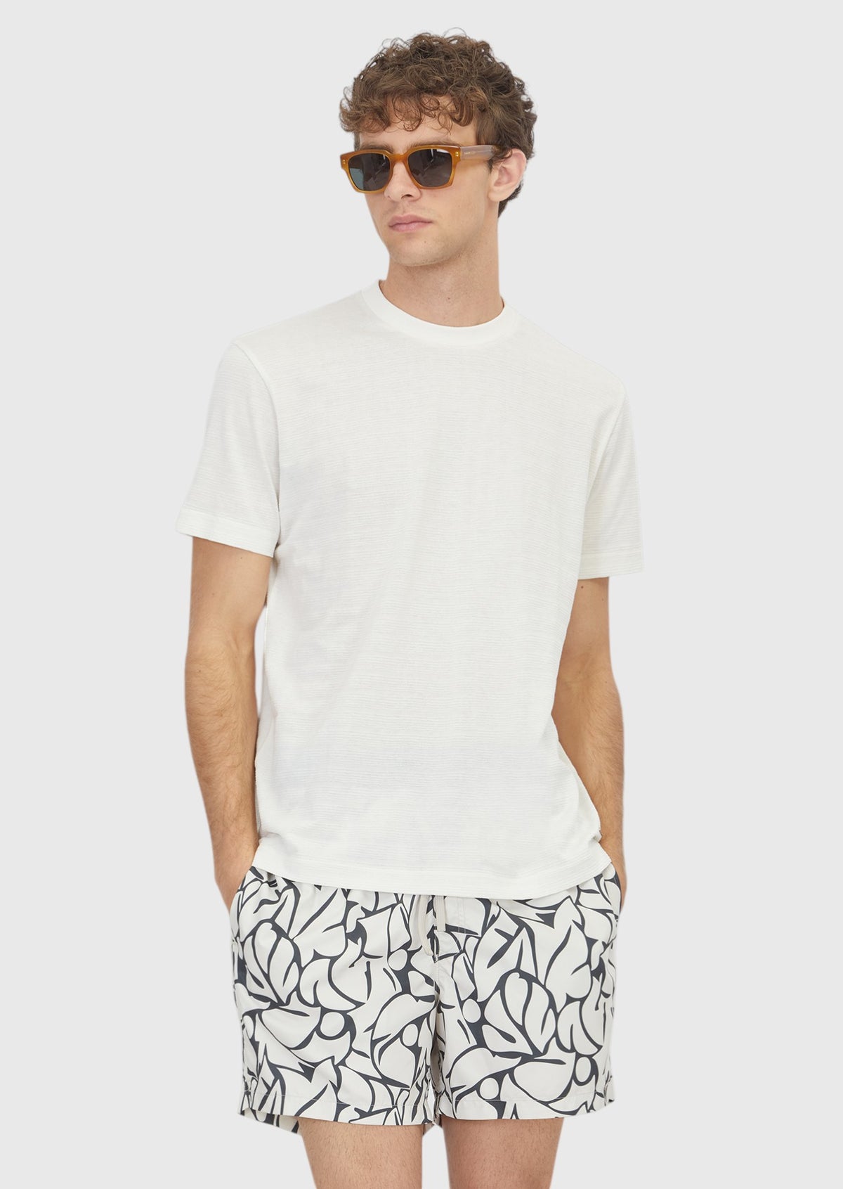 Ecru Jacquard 100% Cotton T-Shirt