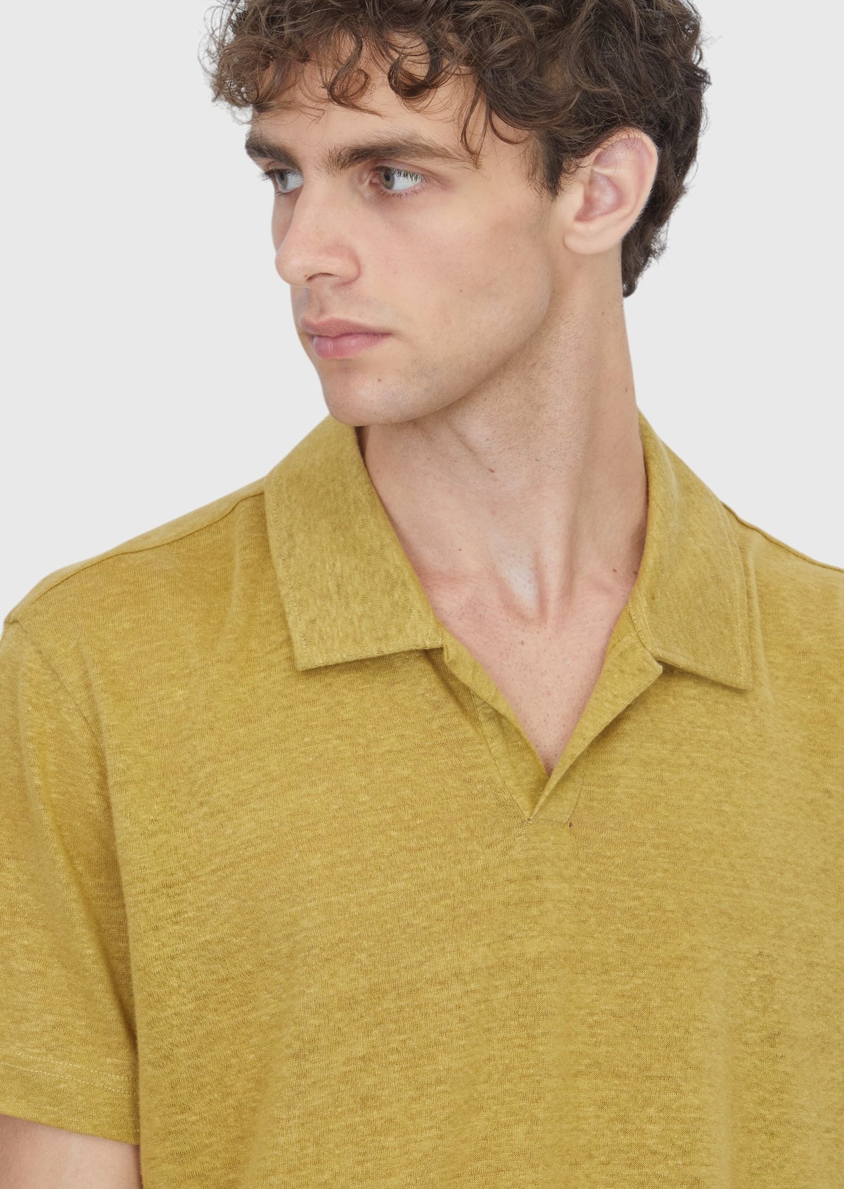 Yağ Yeşili Düz %100 Keten T-Shirt