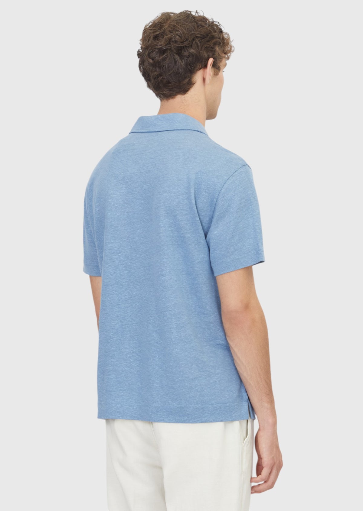 Mavi Düz %100 Keten T-Shirt