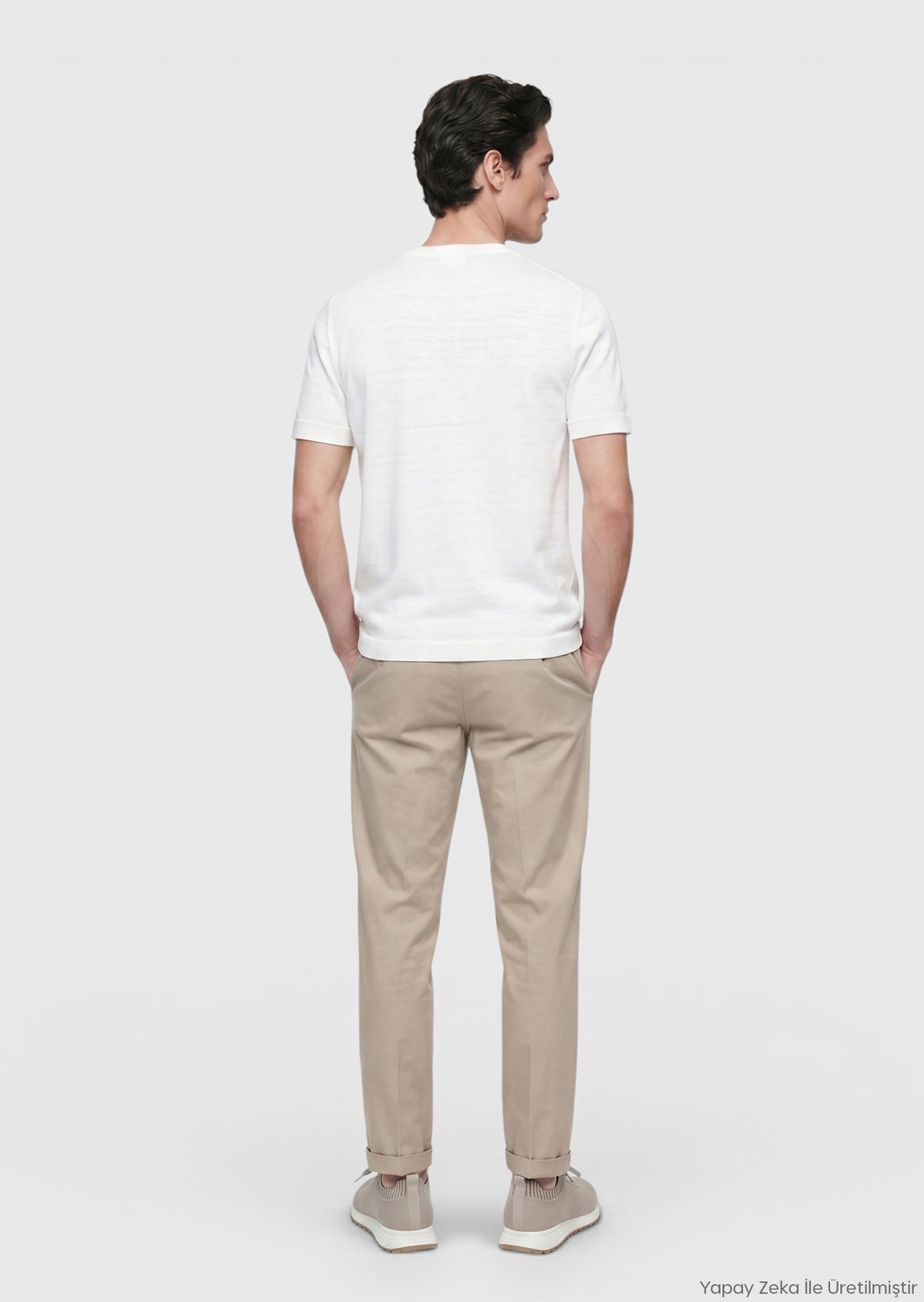 Beyaz Düz %100 Keten T-Shirt