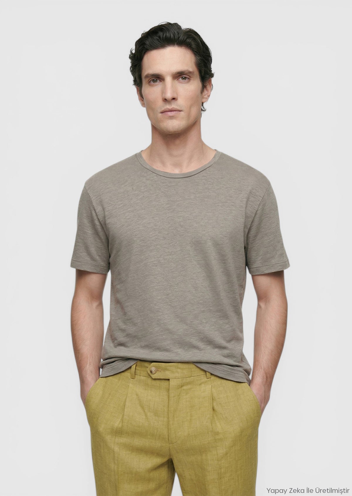 Vizon Düz %100 Keten T-Shirt