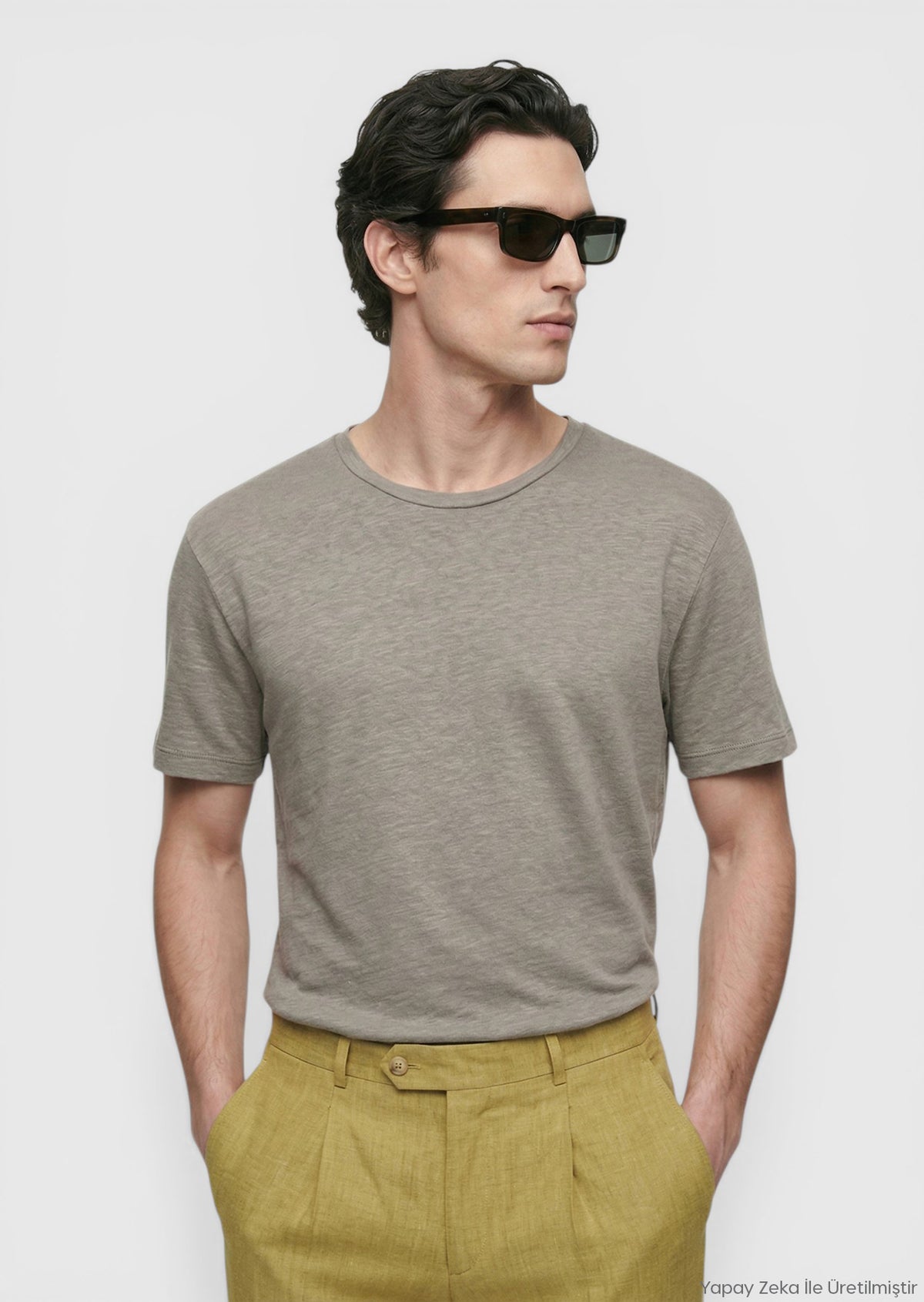 Vizon Düz %100 Keten T-Shirt