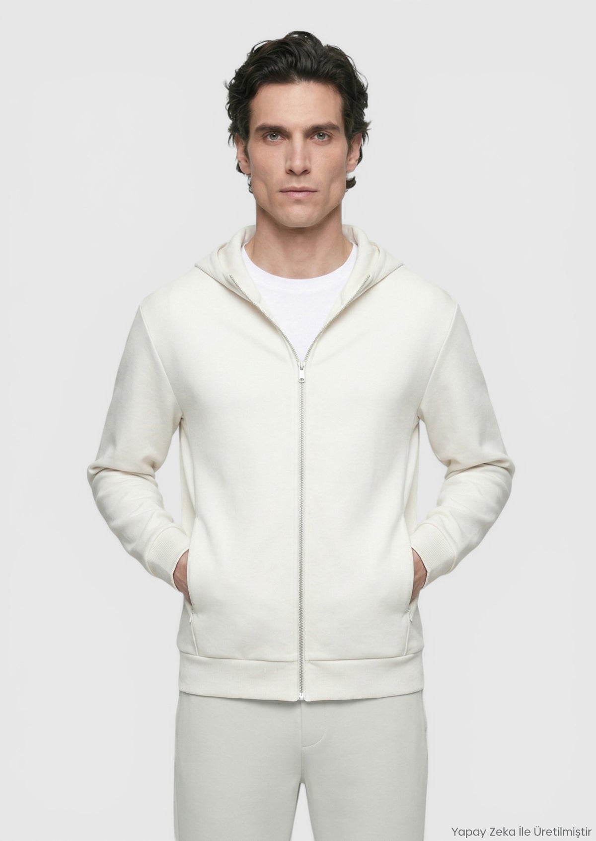 Stone Hooded Plain Sweatshirt