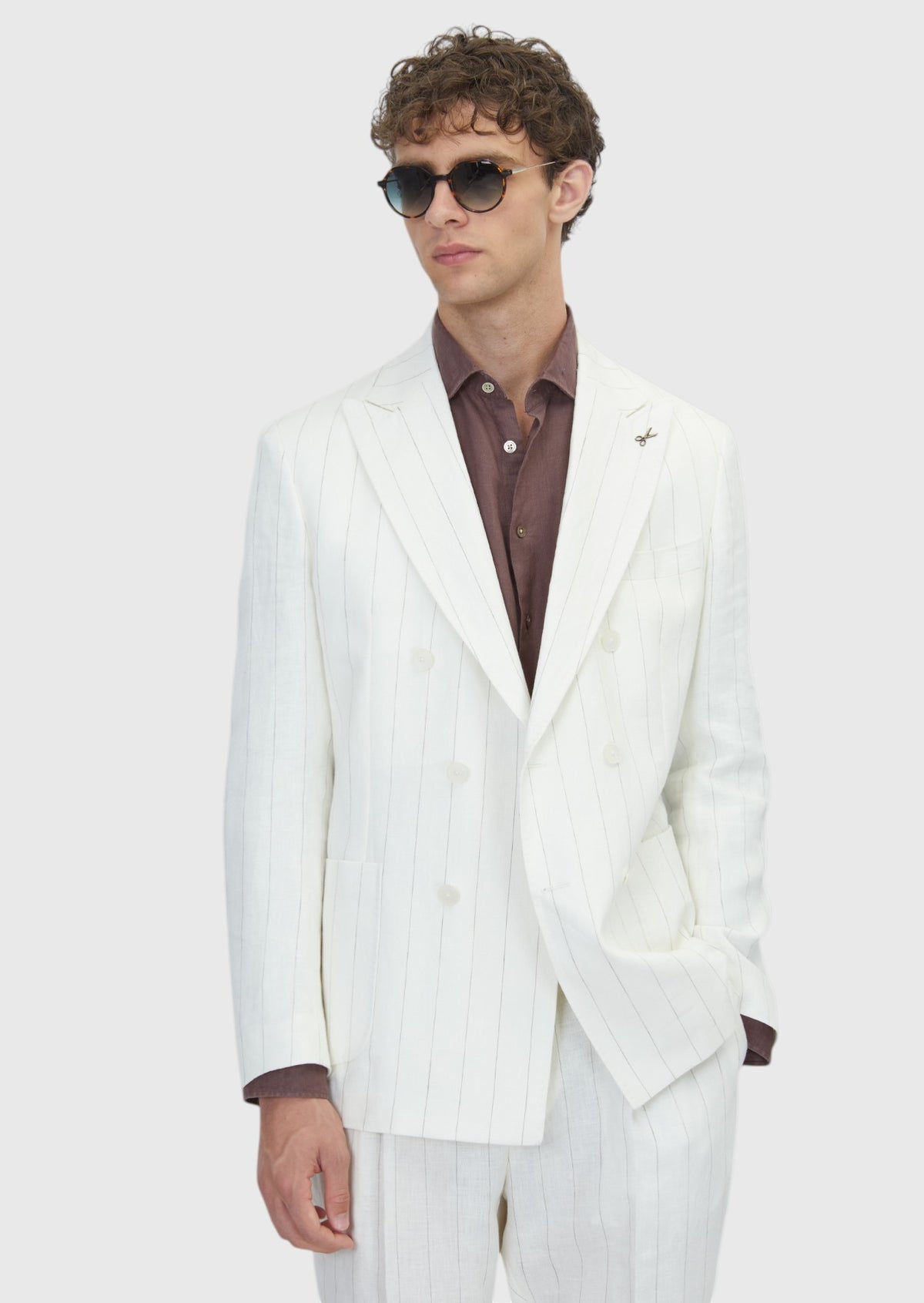 Ekru Düz Zeroweight Slim Fit %100 Keten Takım Elbise