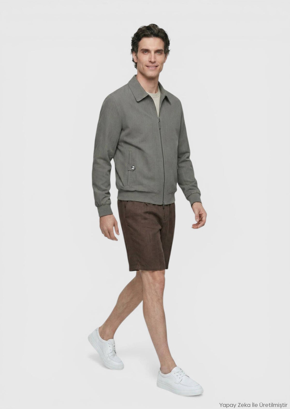 Haki Regular Fit Gömlek Yaka Casual Teknik Mont
