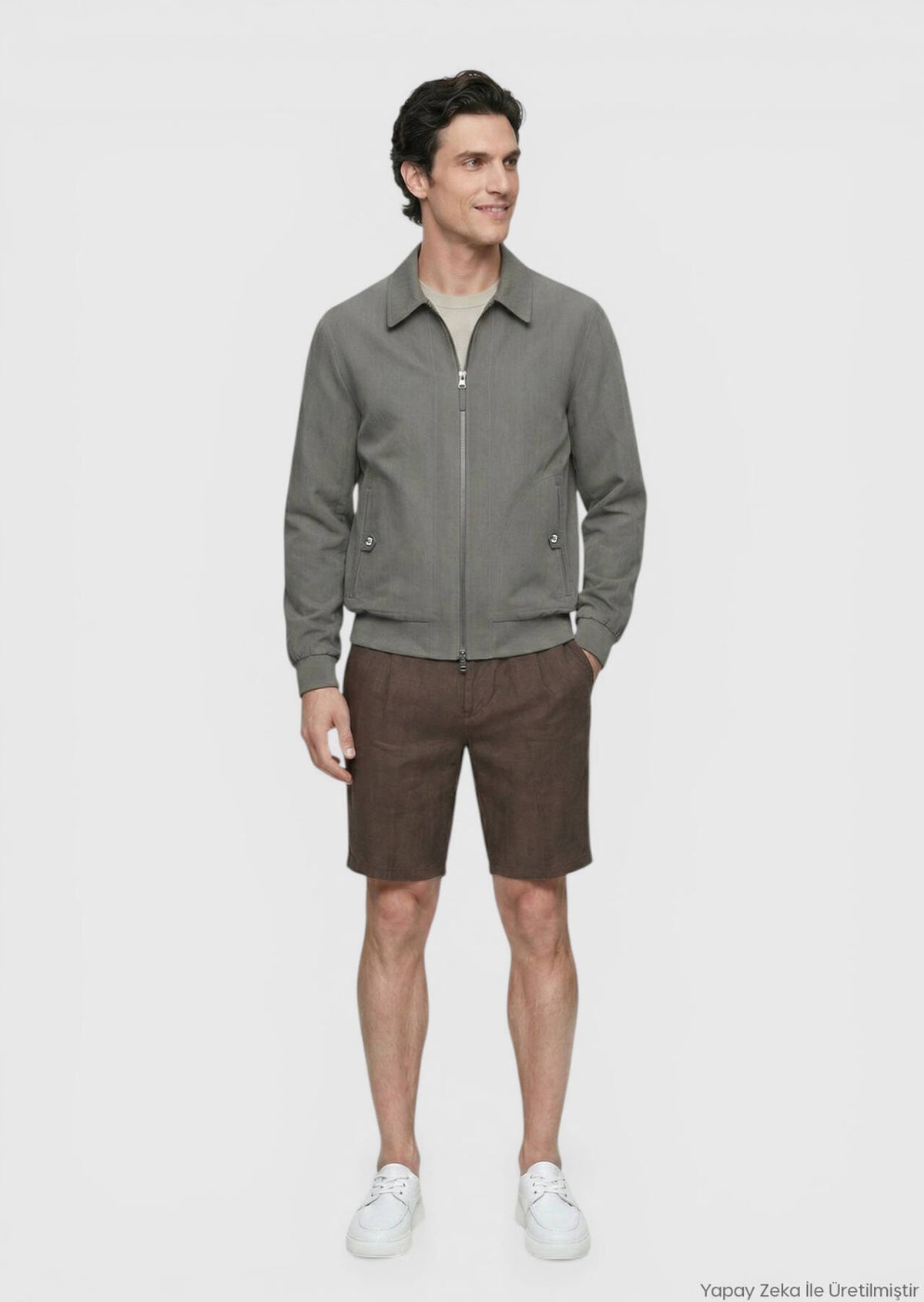 Haki Regular Fit Gömlek Yaka Casual Teknik Mont