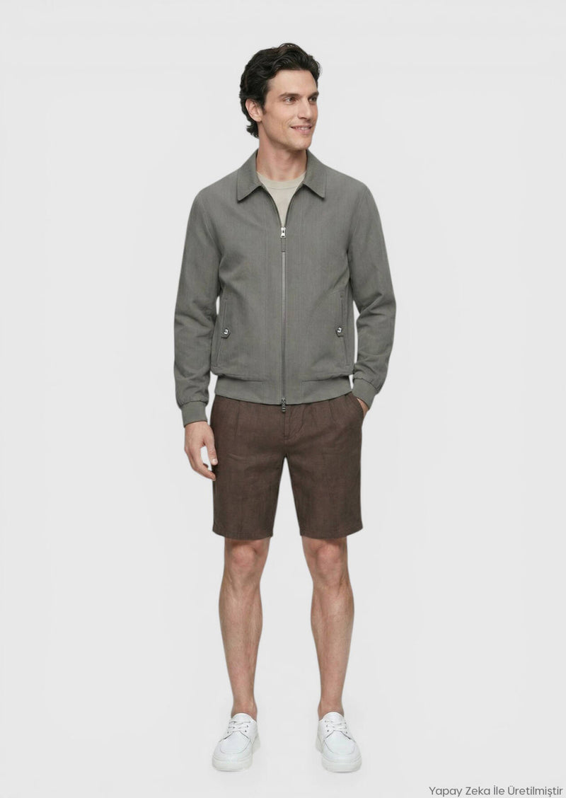 Haki Regular Fit Gömlek Yaka Casual Teknik Mont
