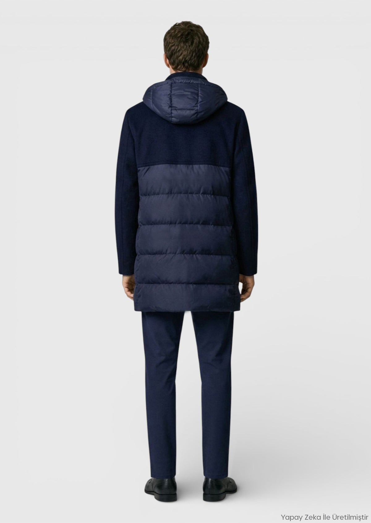 Lacivert Regular Fit Kapüşonlu Casual Dokuma Kaban