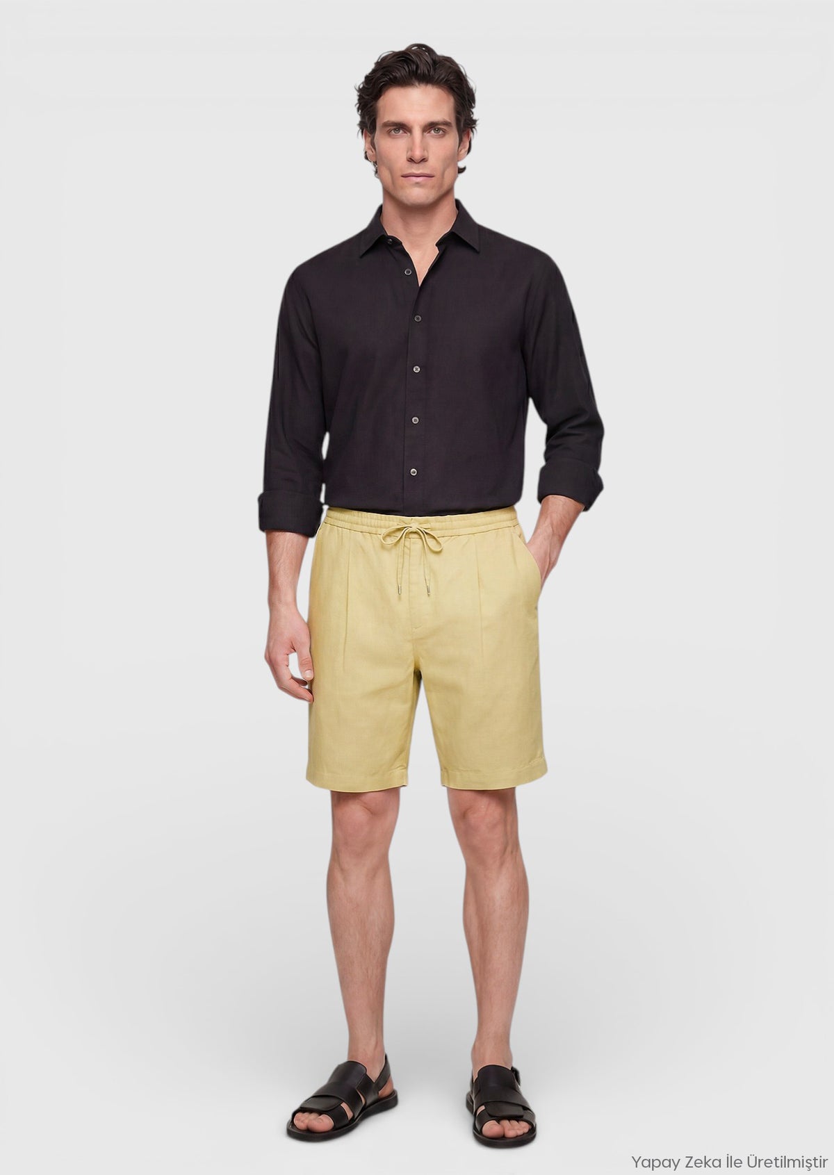 Oil Green Weaving Jogging Fit Casual Bermuda