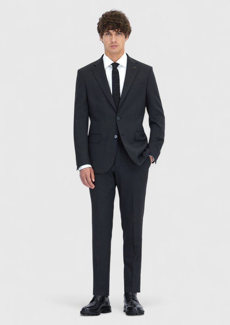 Antrasit Çizgili Modern Fit Yün Karışımlı Takım Elbise