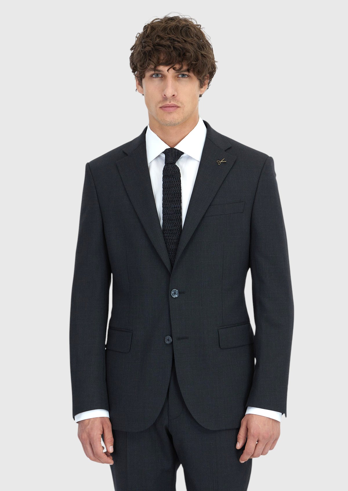 Antrasit Çizgili Modern Fit Yün Karışımlı Takım Elbise
