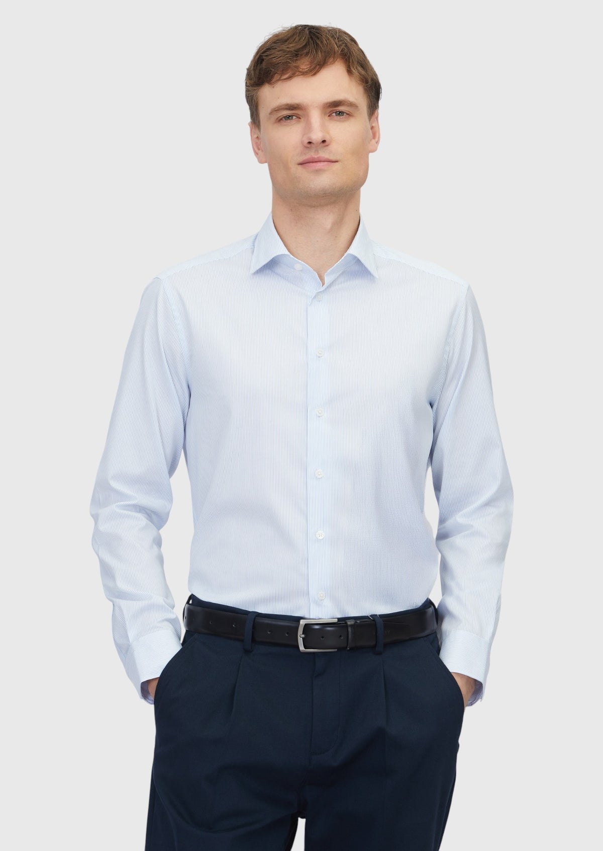 Açık Mavi Regular Fit Uzun Dokuma Klasik %100 Pamuk Gömlek