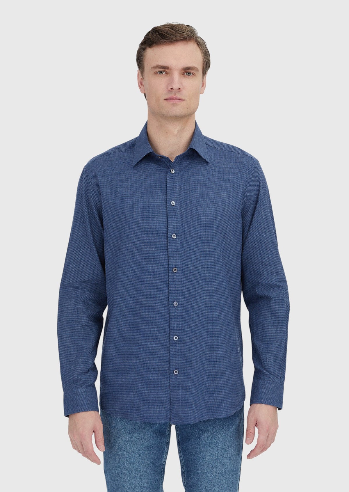 İndigo Casual Fit Uzun Dokuma Casual %100 Pamuk Gömlek
