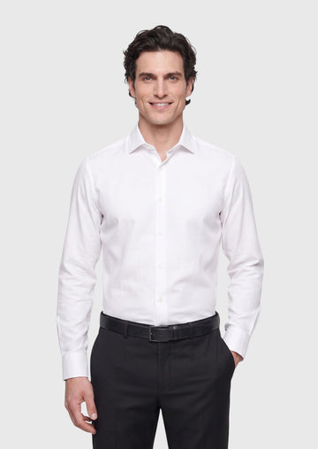 Beyaz Çizgili Regular Fit Uzun Dokuma Klasik %100 Pamuk Gömlek