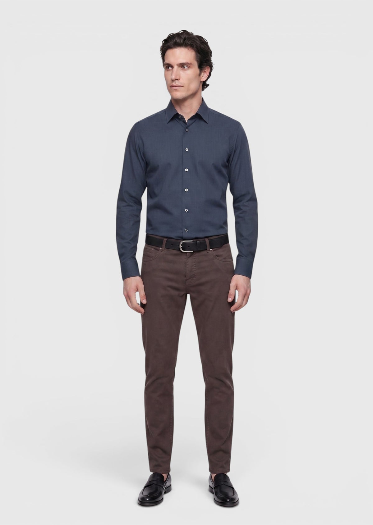 Antrasit Düz Casual Fit Uzun Dokuma Casual İpek Karışımlı Gömlek