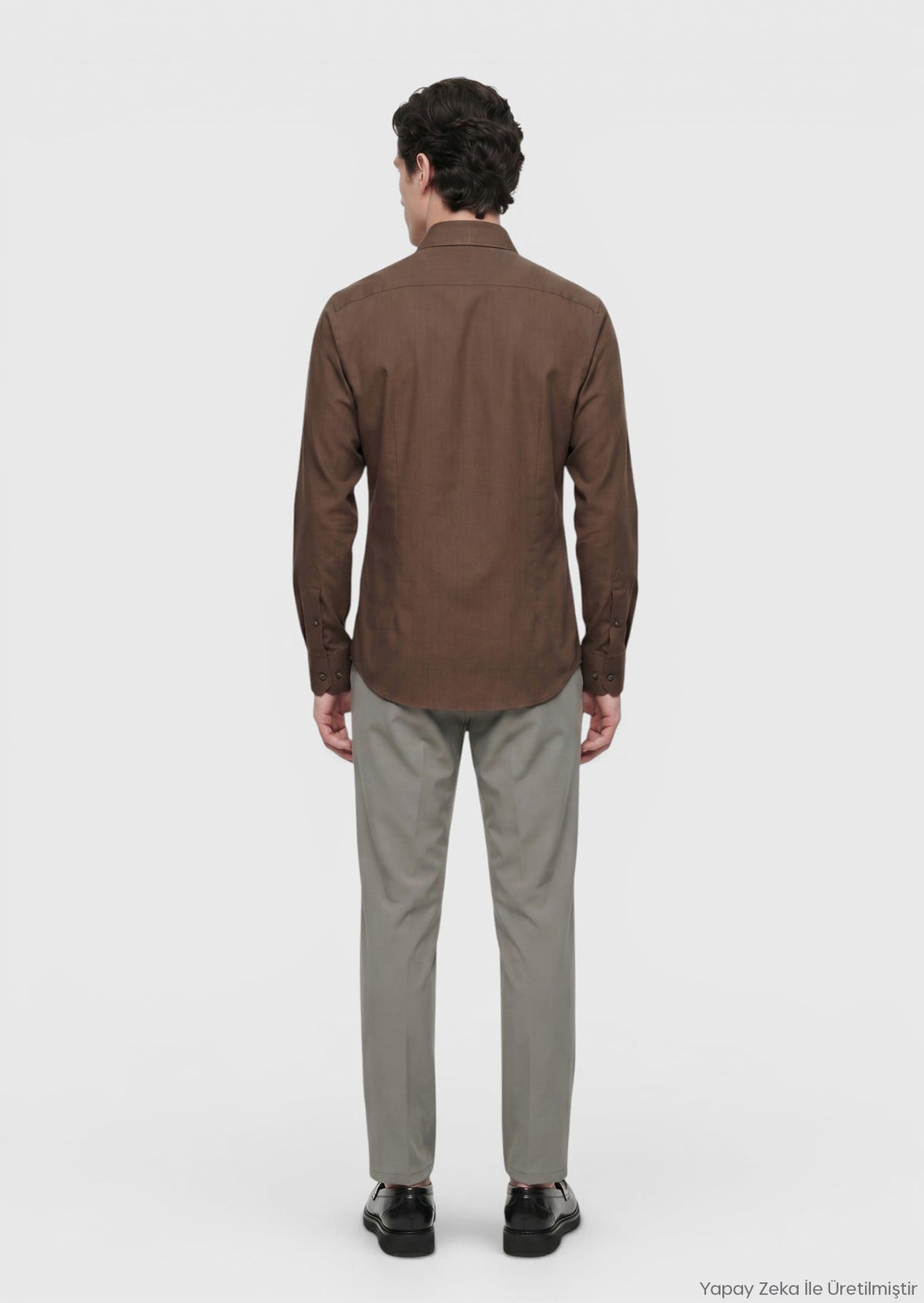 Kahverengi Düz Casual Fit Uzun Dokuma Casual İpek Karışımlı Gömlek