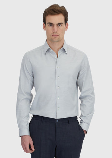 Açık Gri Desenli Casual Fit Uzun Dokuma Casual %100 Pamuk Gömlek