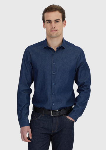 İndigo Düz Casual Fit Uzun Dokuma Casual %100 Pamuk Gömlek
