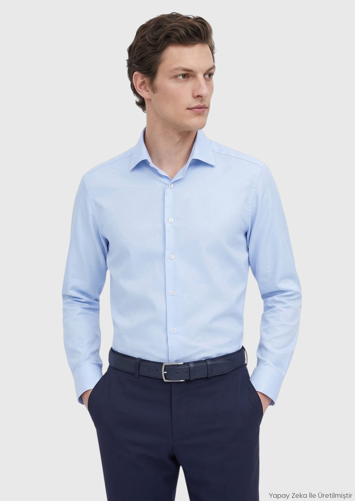 Mavi Desenli Regular Fit Uzun Dokuma Klasik %100 Pamuk Gömlek