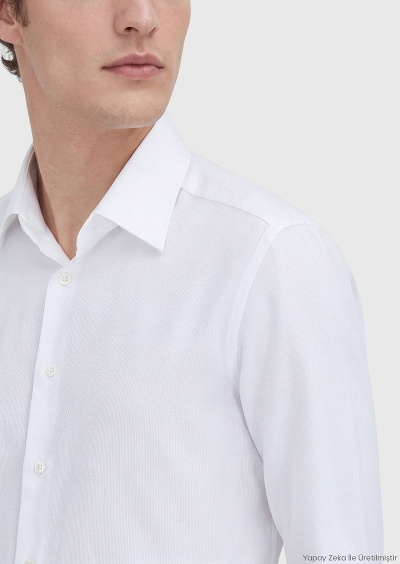 Beyaz Desenli Regular Fit Uzun Dokuma Klasik %100 Pamuk Gömlek