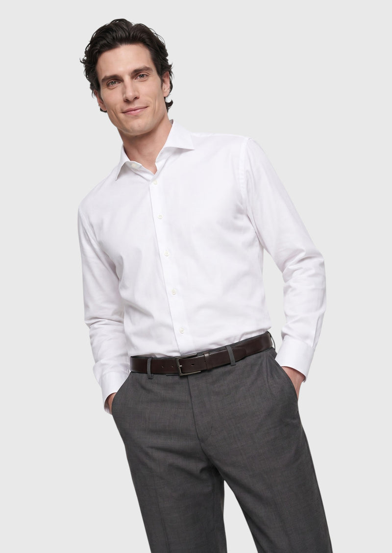 Beyaz Düz Regular Fit Uzun Casual Pamuk Karışımlı Gömlek